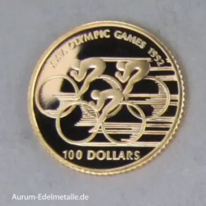 Cook Islands 100 Dollars 1990 Gedenkmünze Olympiade 1992