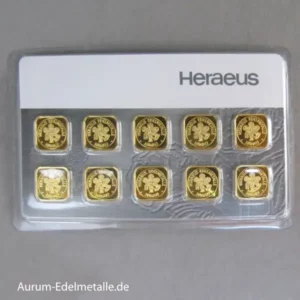 Goldbarren 10 x 1 Gramm MultiCard 10 x 1g Gold Heraeus Feingold 9999‰
