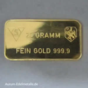 Goldbarren 20g Feingold 999.9 Schweizerischer Bankverein