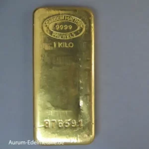 Goldbarren 1 Kilo Johnson Matthey Pauwels 1000 Gramm Feingold 9999 Gussbarren