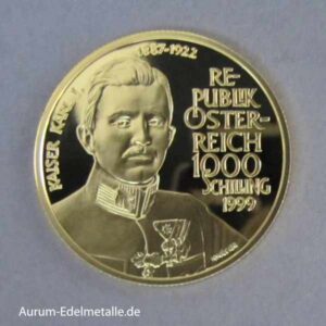 Österreich 1000 Schilling Kaiser Karl I Goldmünze 1999